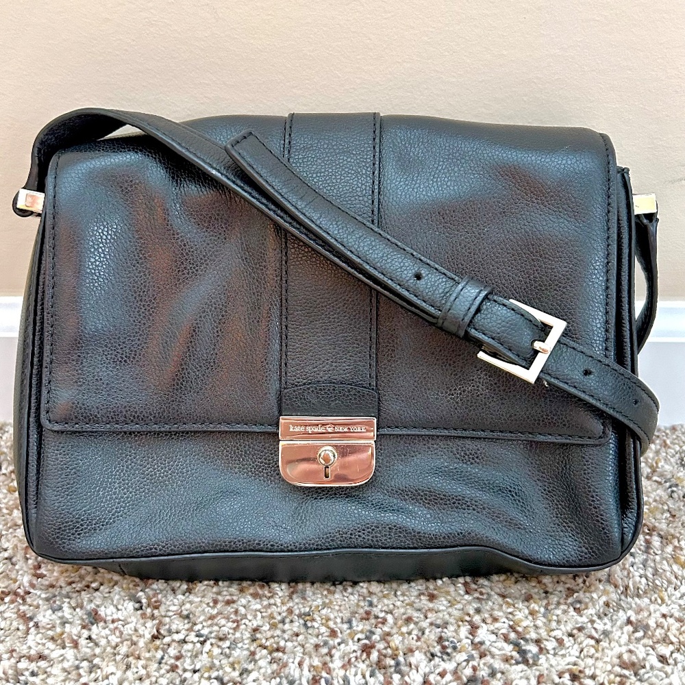 Kate Spade Black Leather Milna Lovett Street Crossbody Bag Small Clasp Pockets